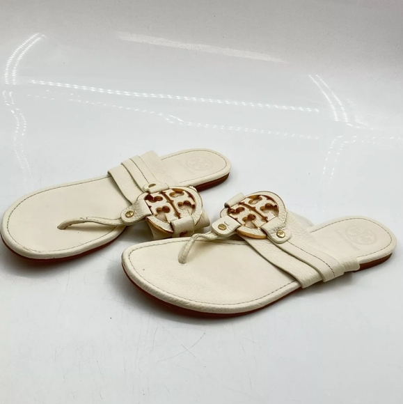 TORY BURCH Amanda ivory PEBBLE LEATHER FLAT THONG SANDALS - SIZE 11M - Picture 4 of 9